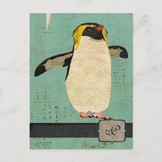 Carte postale Monogramme de lagon bleu pingouin (Devant)
