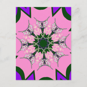 Carte Postale Monogramme de mode floral mignon noir et rose