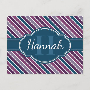 Carte Postale Monogramme de Motif Turquoise Gras Violet