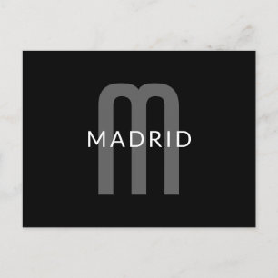 Carte Postale Monogramme de nom à l'aspect moderne Noir Gris B