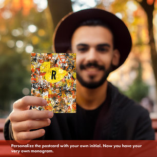 Carte Postale Monogramme de peinture Abstraite jaune orange mode