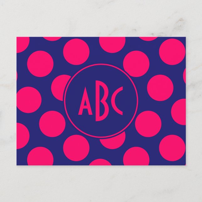 Carte Postale Monogramme de point rose clair et bleu minuit (Devant)
