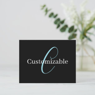 Carte Postale Monogramme de script cursif éditable Noir Bleu Bla