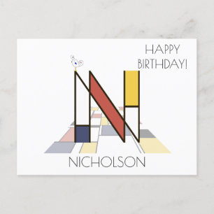 Carte Postale Monogramme de style d'art moderne. Lettre N
