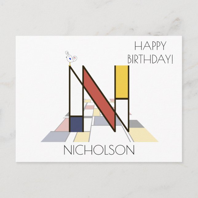 Carte Postale Monogramme de style d'art moderne. Lettre N (Devant)