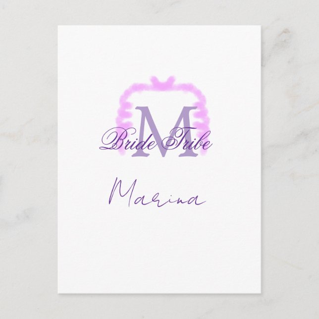 Carte Postale Monogramme de tribu de mariée violet fronce rose b (Devant)
