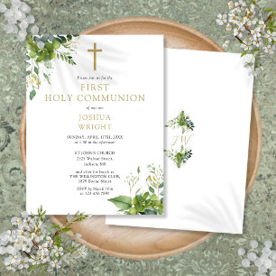 Carte Postale Monogramme de verdure Première Communion Invitatio
