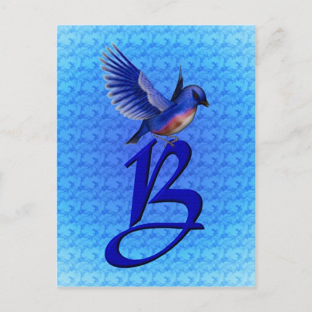 Carte Postale Monogramme élégant B initiales Bluebird (Devant)