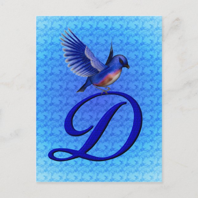 Carte Postale Monogramme élégant Bluebird Initial D (Devant)