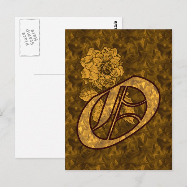 Carte Postale Monogramme Élégant Initiale O Fleur de Pivoine en  (Devant / Derrière)
