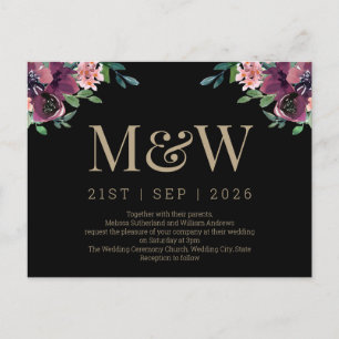 Carte Postale Monogramme floral de Bourgogne moderne Faire-part