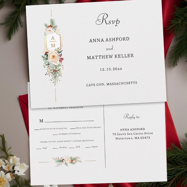 Carte Postale Monogramme floral de Noël tout simplement élégant  (Créateur téléchargé)
