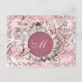 Carte Postale Monogramme floral papillon élégant