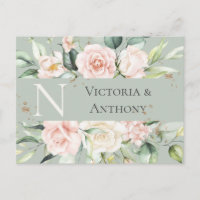 Monogramme Floral Rose Aquarelle Économisez la Dat