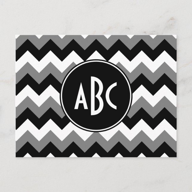 Carte Postale Monogramme Gris Noir et Blanc Zigzag (Devant)