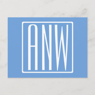 Carte Postale Monogramme Initial 3 Moderne Gras Bleu Clair