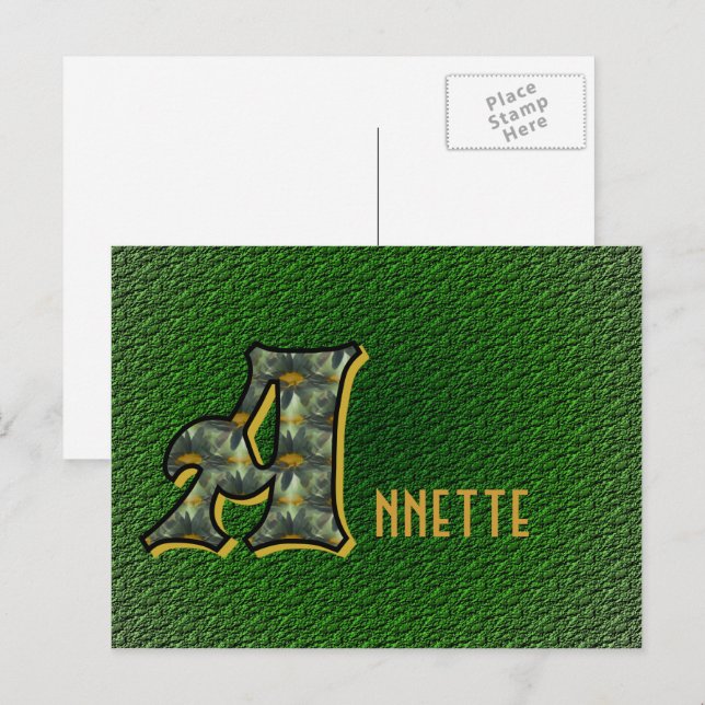 Carte Postale Monogramme Initial A Fleurs Art Personnalisé (Devant / Derrière)