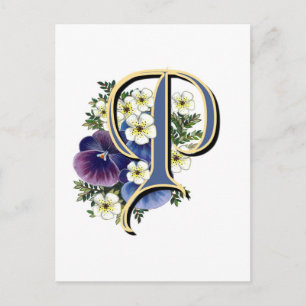 Carte Postale Monogramme initial de Pansy peint à la main - P