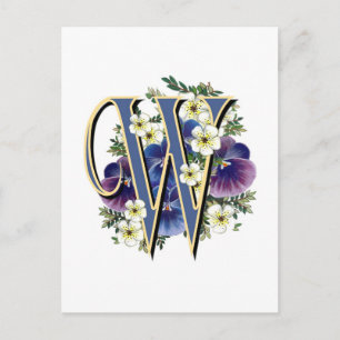 Carte Postale Monogramme initial de Pansy peint à la main - W