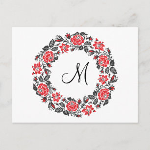 Carte Postale Monogramme initial des roses rouges à point croisé
