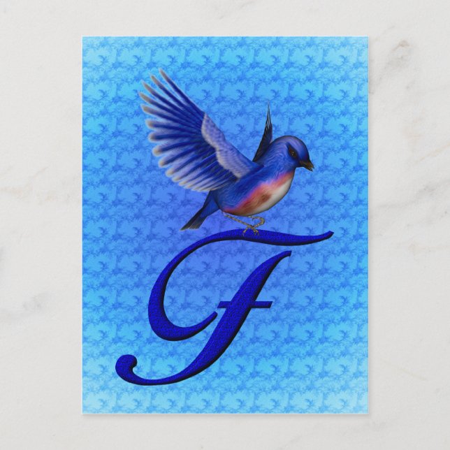 Carte Postale Monogramme Initial F Élégant Bluebird (Devant)