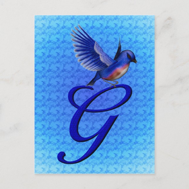 Carte Postale Monogramme Initial G Élégant Bluebird (Devant)