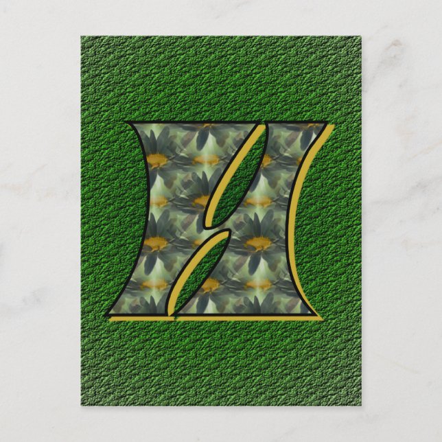 Carte Postale Monogramme Initial H Fleurs Artistiques Marguerite (Devant)