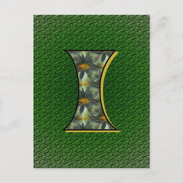 Carte Postale Monogramme Initial I Art Floral de Marguerites (Devant)