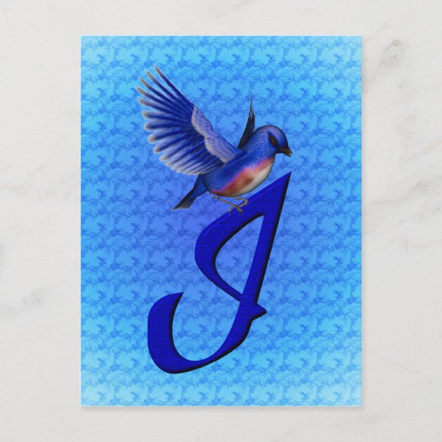 Carte Postale Monogramme Initial I Élégant Bluebird (Devant)