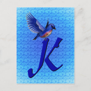 Carte Postale Monogramme Initial K Élégant Bluebird