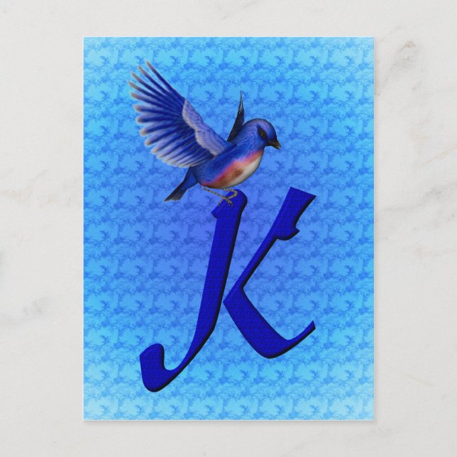 Carte Postale Monogramme Initial K Élégant Bluebird (Devant)
