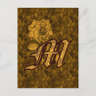 Carte postale Monogramme Initial M Gold Peony
