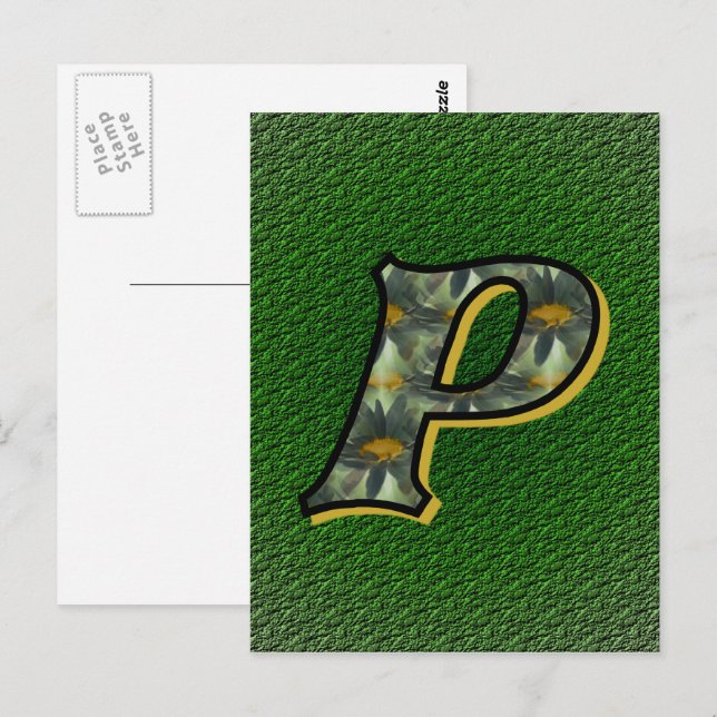 Carte Postale Monogramme Initial P Art Floral Marguerite (Devant / Derrière)