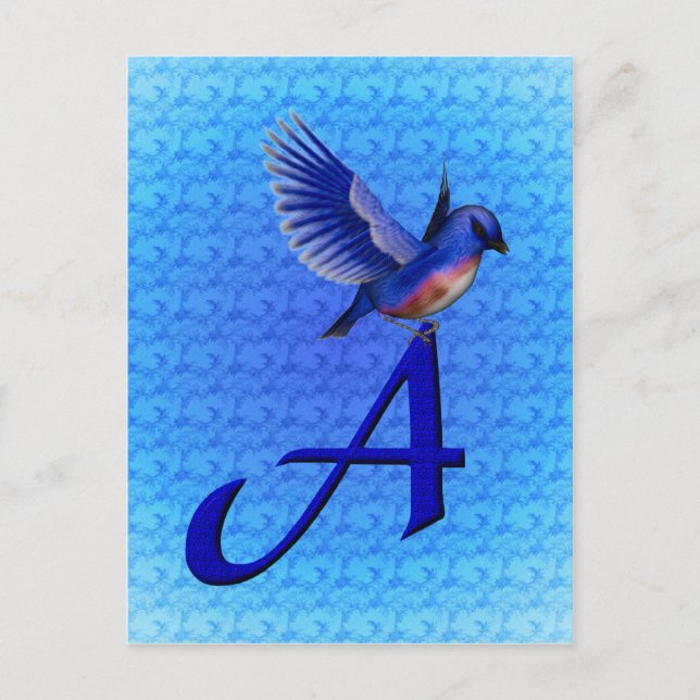 Carte Postale Monogramme initiale A Bluebird (Devant)
