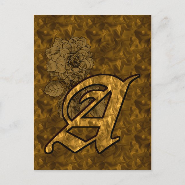 Carte Postale Monogramme Initiale A Élégante Fleur de Pivoine en (Devant)