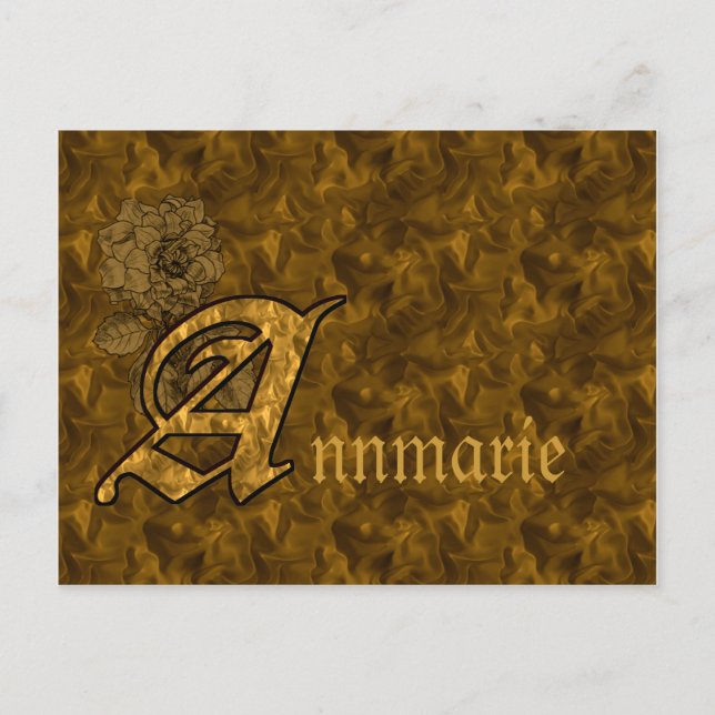Carte Postale Monogramme Initiale A Nom Péonie Or Personnalisé (Devant)