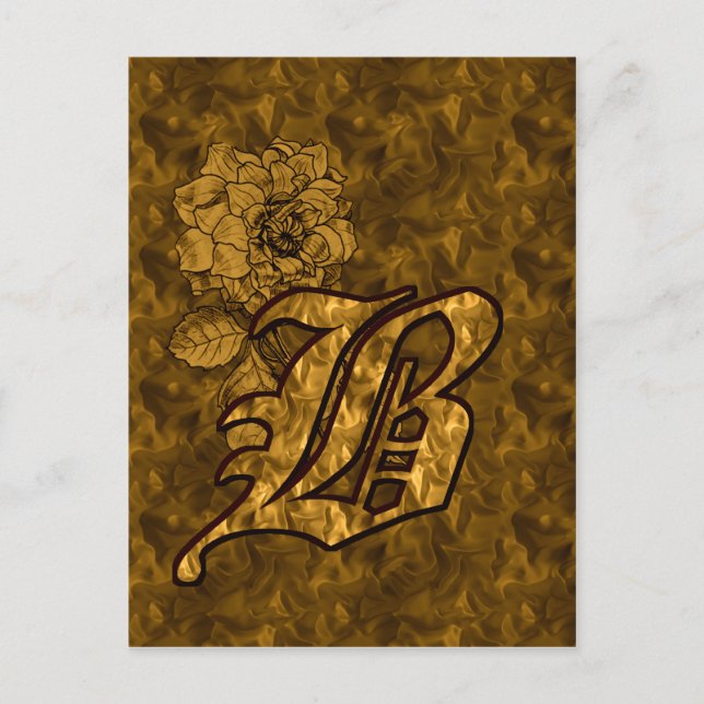 Carte Postale Monogramme Initiale B Élégante Fleur de Pivoine en (Devant)