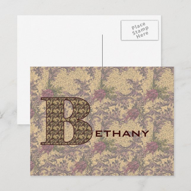 Carte Postale Monogramme Initiale B Élégante Florale Personnalis (Devant / Derrière)