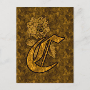 Carte Postale Monogramme Initiale C Élégante Fleur de Pivoine en
