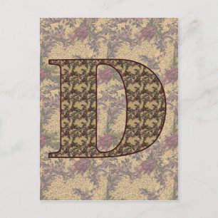 Carte Postale Monogramme Initiale D Élégant Floral Vintage