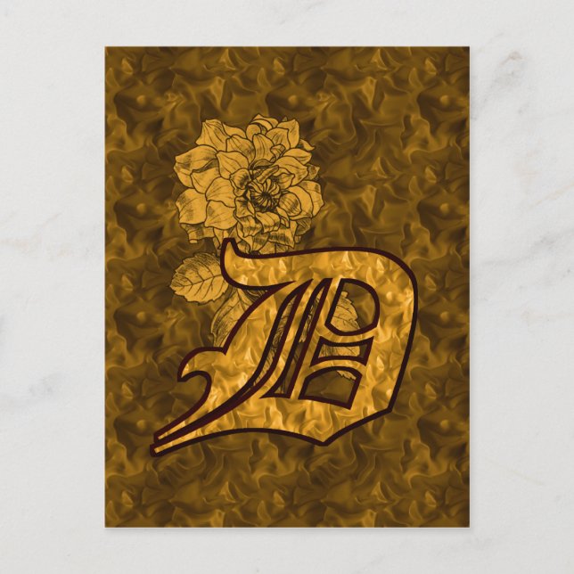Carte Postale Monogramme Initiale D Élégante Fleur de Pivoine en (Devant)
