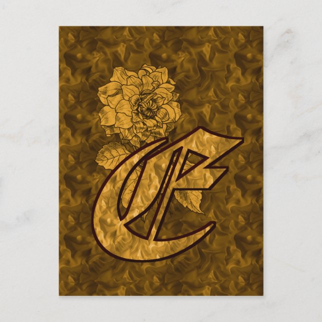 Carte Postale Monogramme Initiale E Élégante Fleur de Pivoine en (Devant)