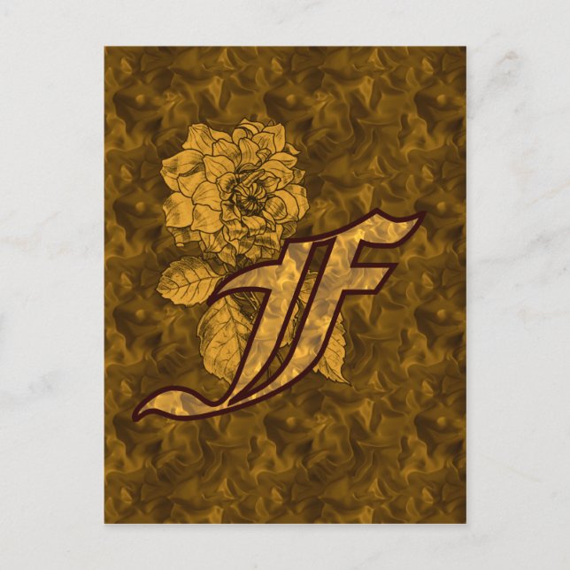 Carte Postale Monogramme Initiale F Élégante Fleur de Pivoine en (Devant)