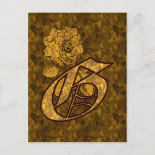 Carte Postale Monogramme Initiale G Élégante Fleur de Pivoine en