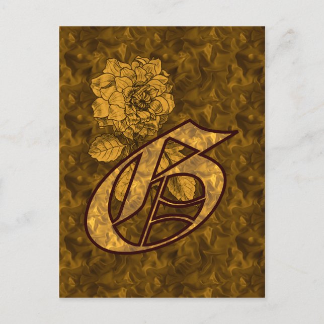 Carte Postale Monogramme Initiale G Élégante Fleur de Pivoine en (Devant)