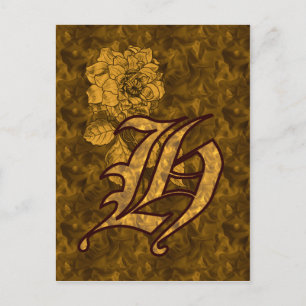 Carte Postale Monogramme Initiale H Élégante Fleur de Pivoine en