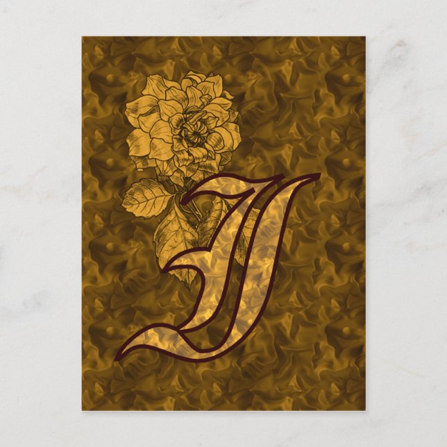 Carte Postale Monogramme Initiale I Élégante Fleur de Pivoine en (Devant)
