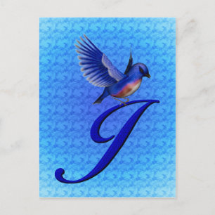 Carte Postale Monogramme Initiale J Élégant Oiseau Bleu
