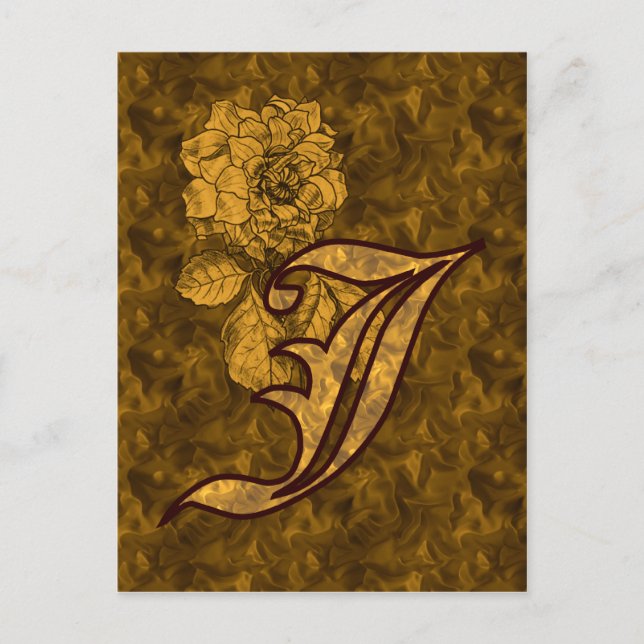Carte Postale Monogramme Initiale J Élégante Fleur de Pivoine en (Devant)