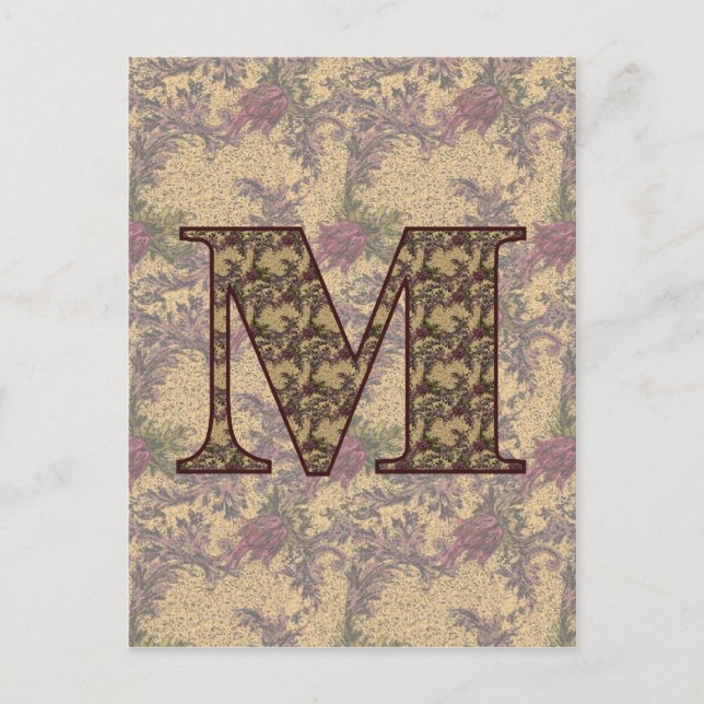 Carte Postale Monogramme Initiale M Élégant Floral Vintage  (Devant)